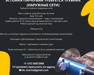 работа в пянумаа, трубник, сантехник